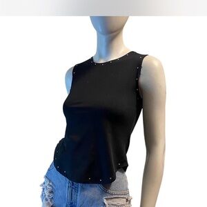 Vintage 90s Y2K Black Sleeveless Top With Rhinestones
